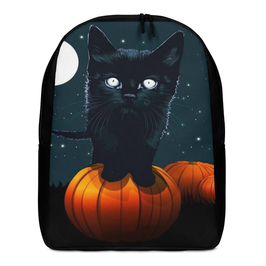 Black Kitty with Pumpkin Minimalist Backpack