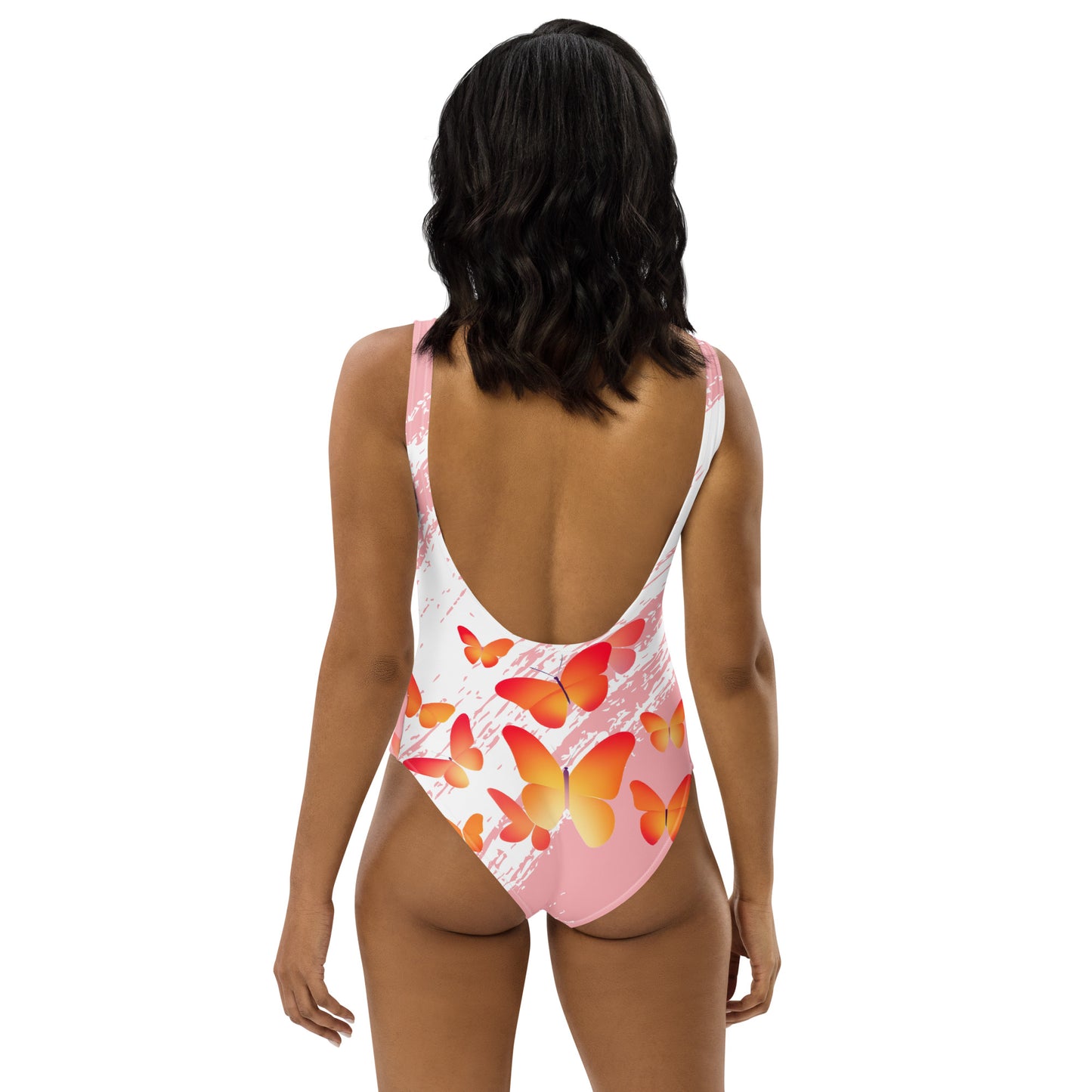 Butterfly Pink and White One-Piece Swimsuit