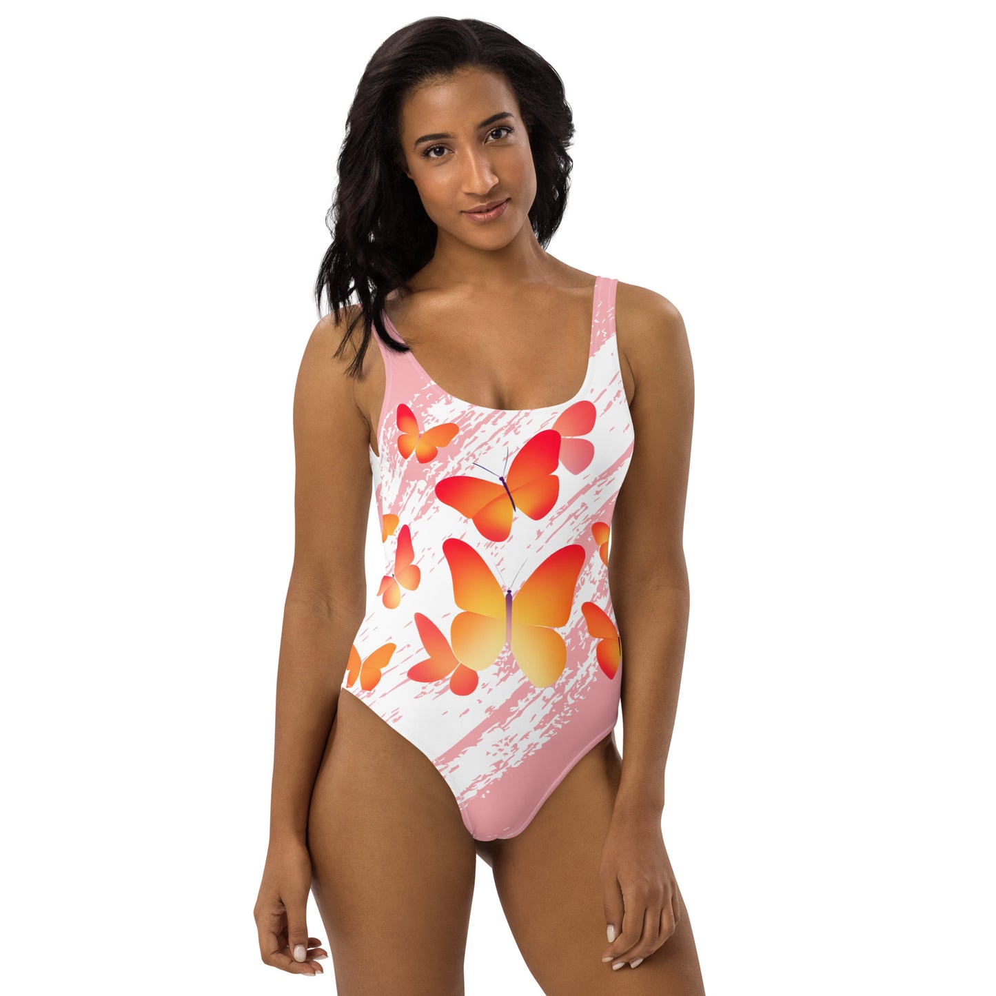 Butterfly Pink and White One-Piece Swimsuit