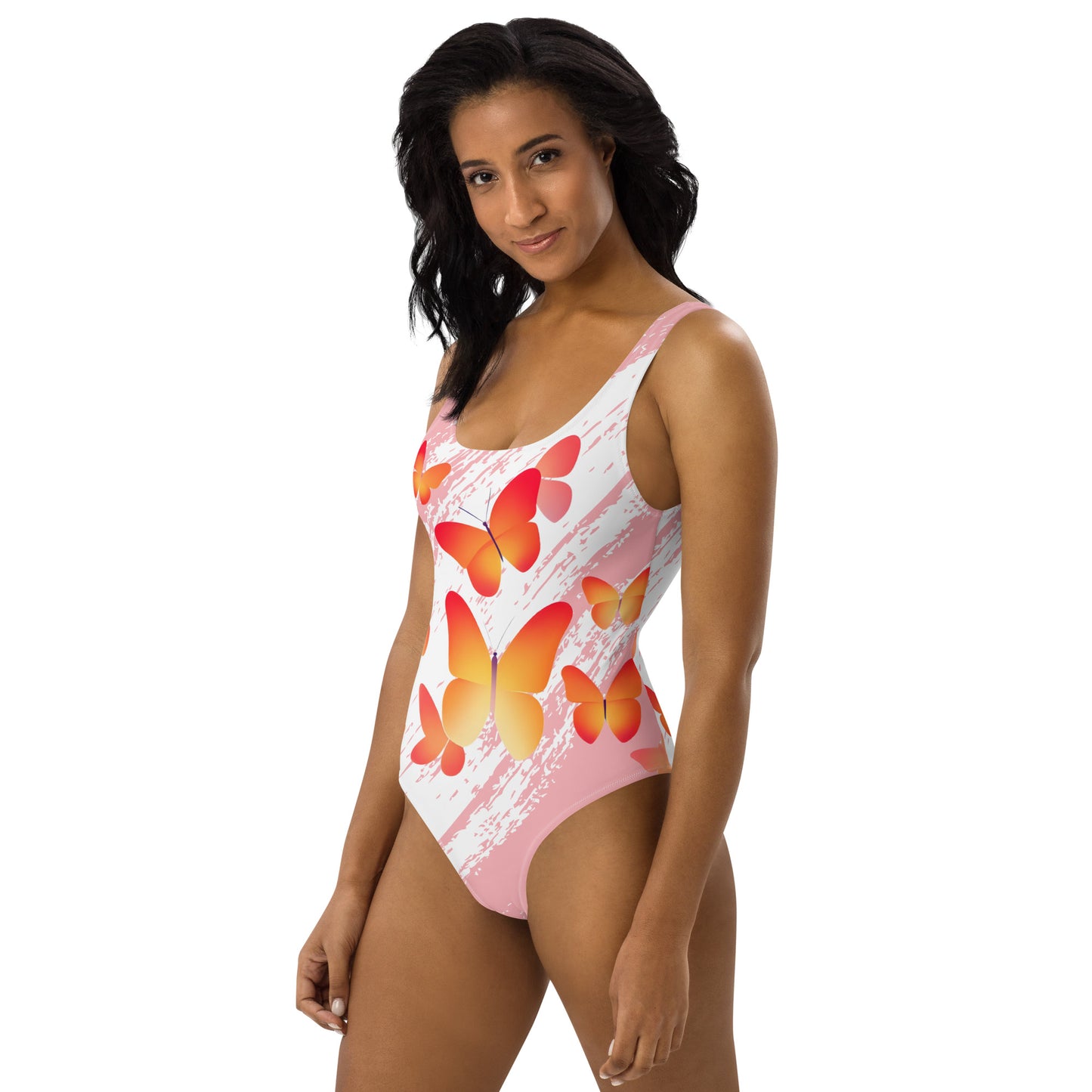 Butterfly Pink and White One-Piece Swimsuit