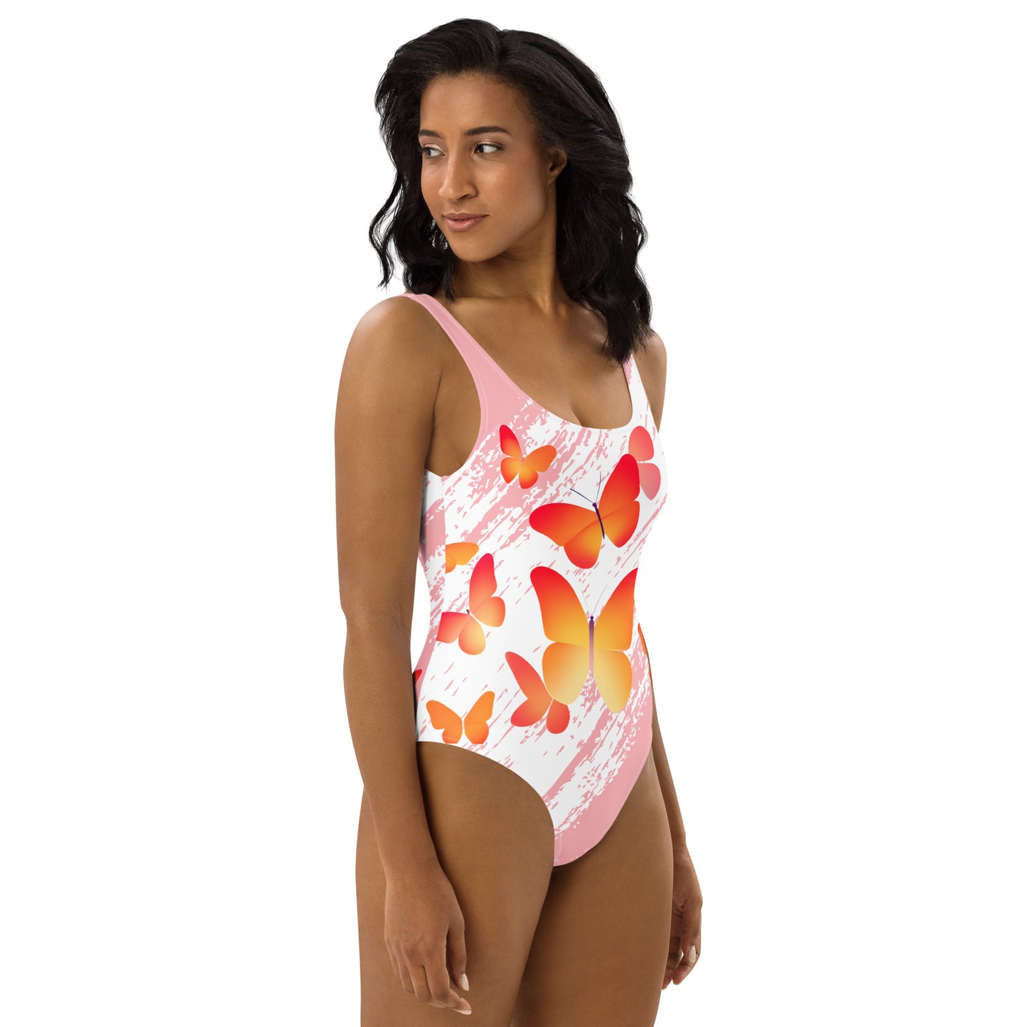 Butterfly Pink and White One-Piece Swimsuit