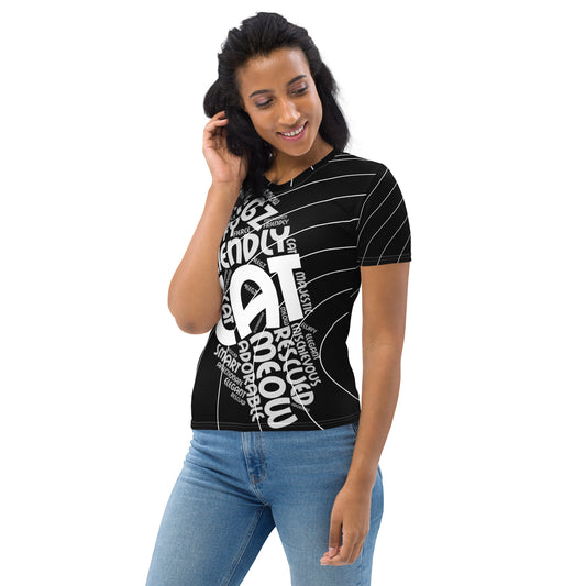 Cat Play on Words Black with White lines Women's T-shirt