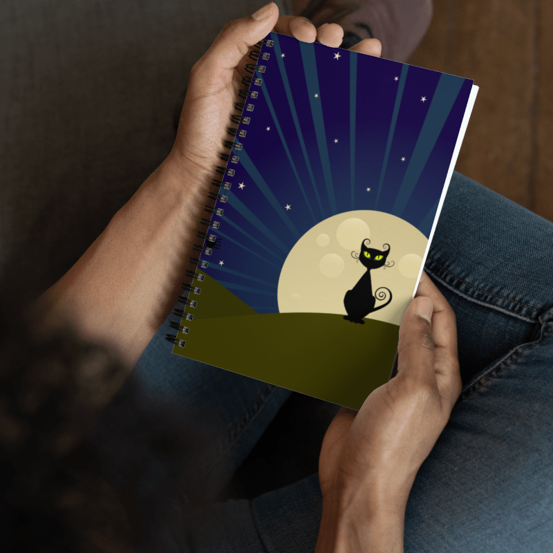 Yellow Moon with Cat Spiral notebook