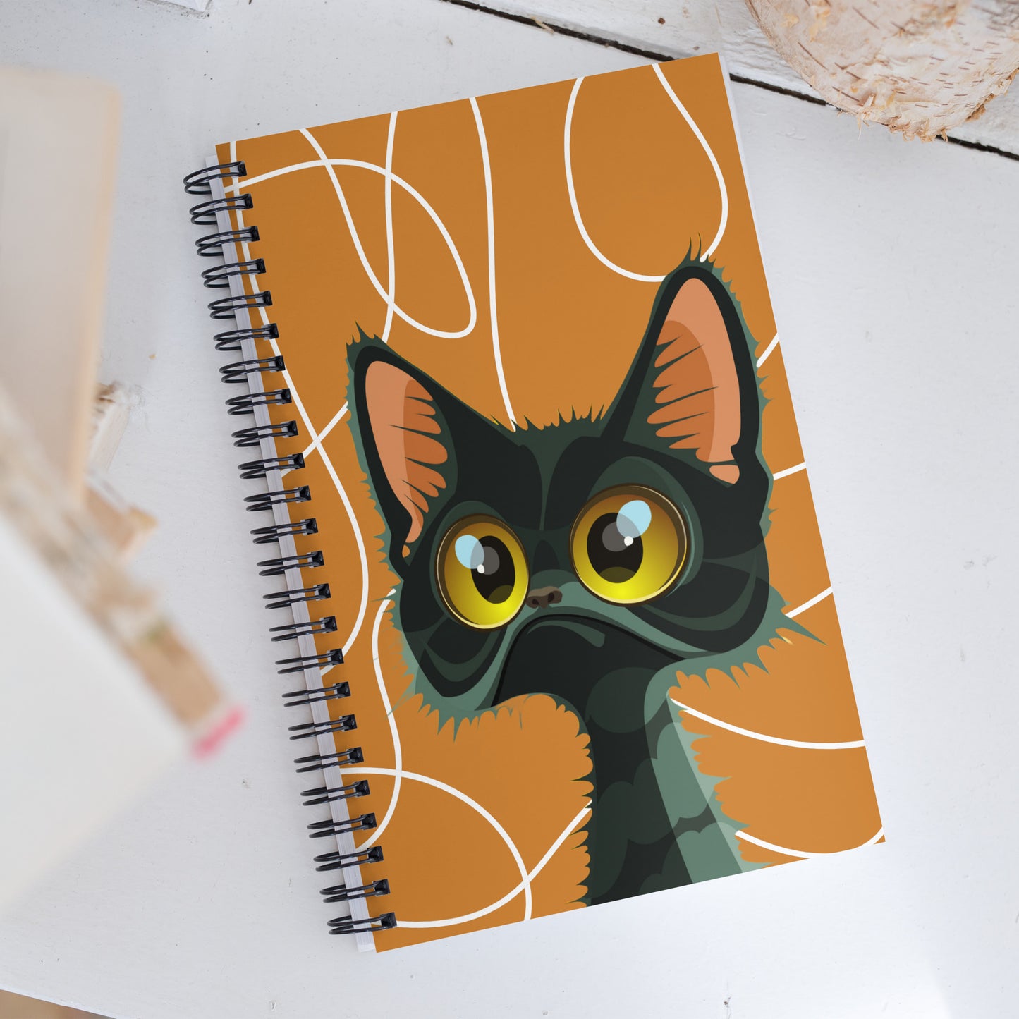 Cat with Orange background Spiral notebook