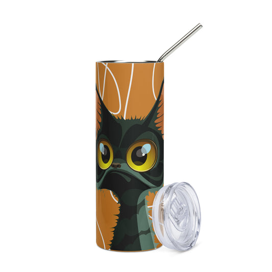 Cat with Orange background Stainless steel tumbler