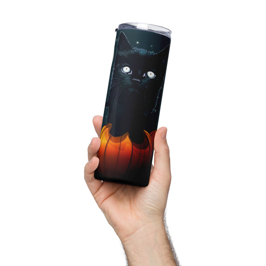 Black Kitty with Pumpkin Stainless steel tumbler