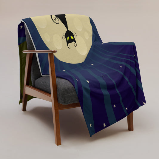 Cat and the Moon Throw Blanket