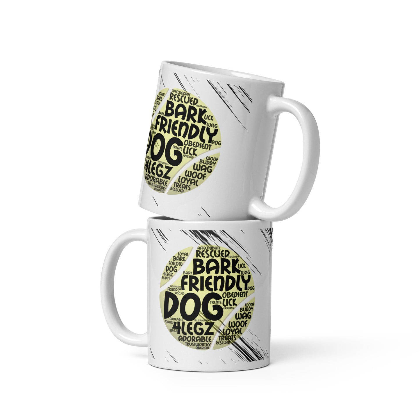 Dog Tennis Ball Words White glossy mug