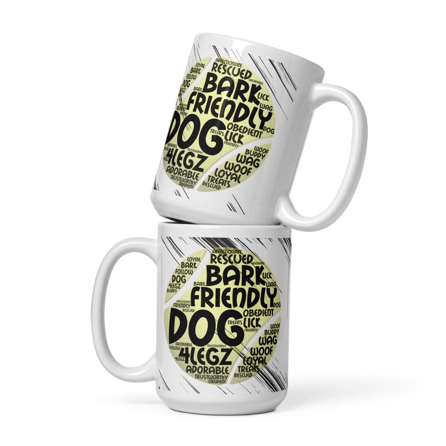 Dog Tennis Ball Words White glossy mug