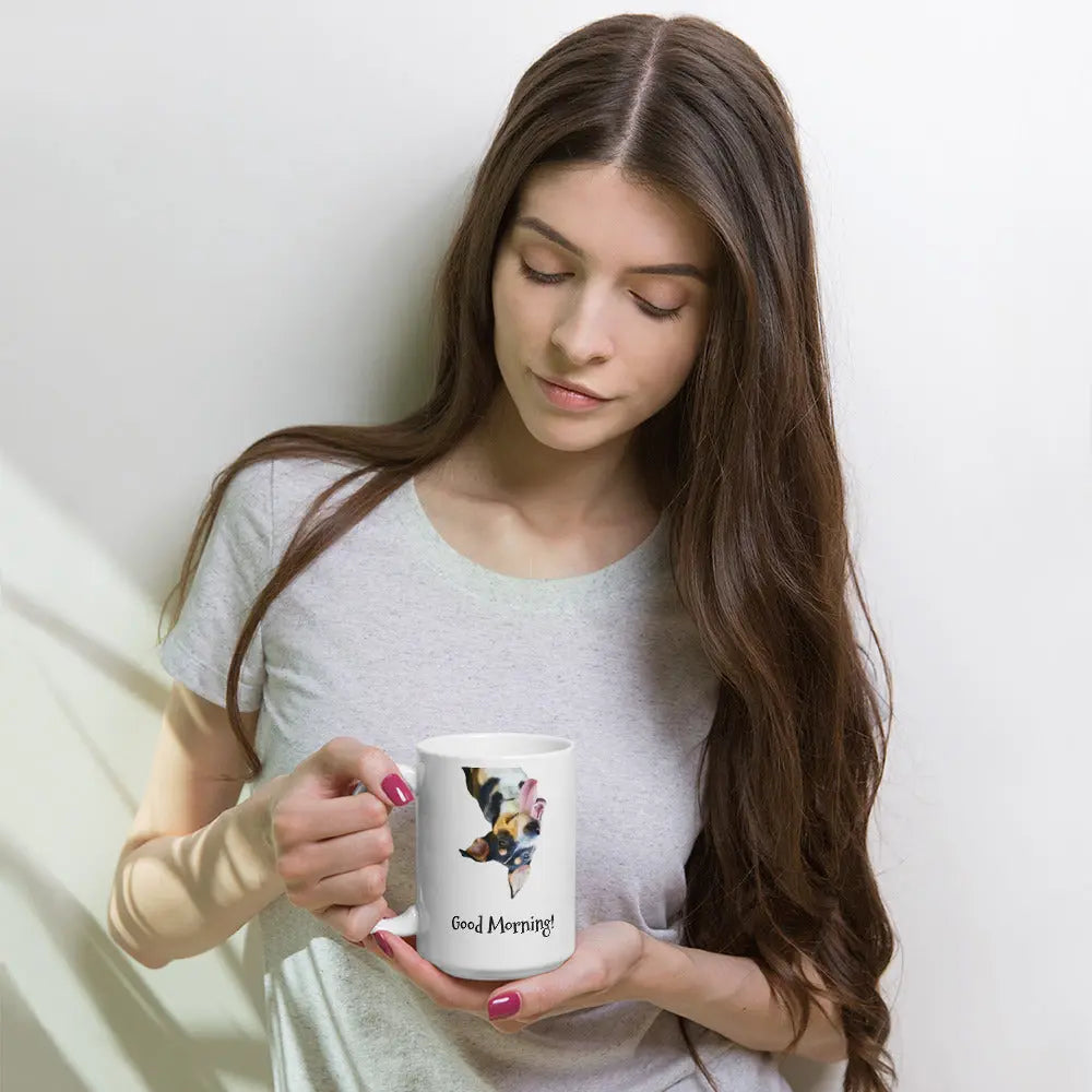 Good Morning Double Sided Dog Mug - White Glossy Finish - 4Legz