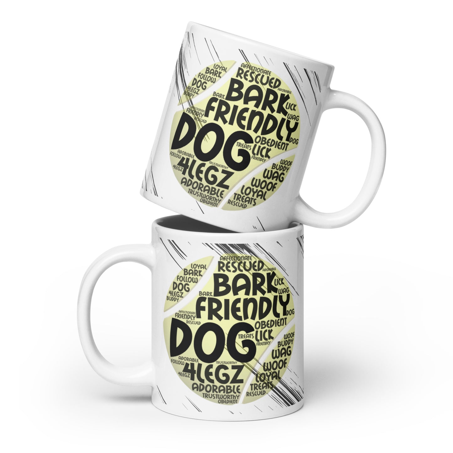 Dog Tennis Ball Words White glossy mug