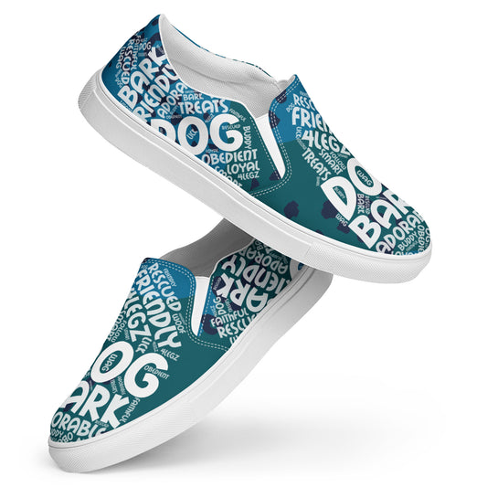 Dog Play on Words Green and Blue Women’s slip-on canvas shoes