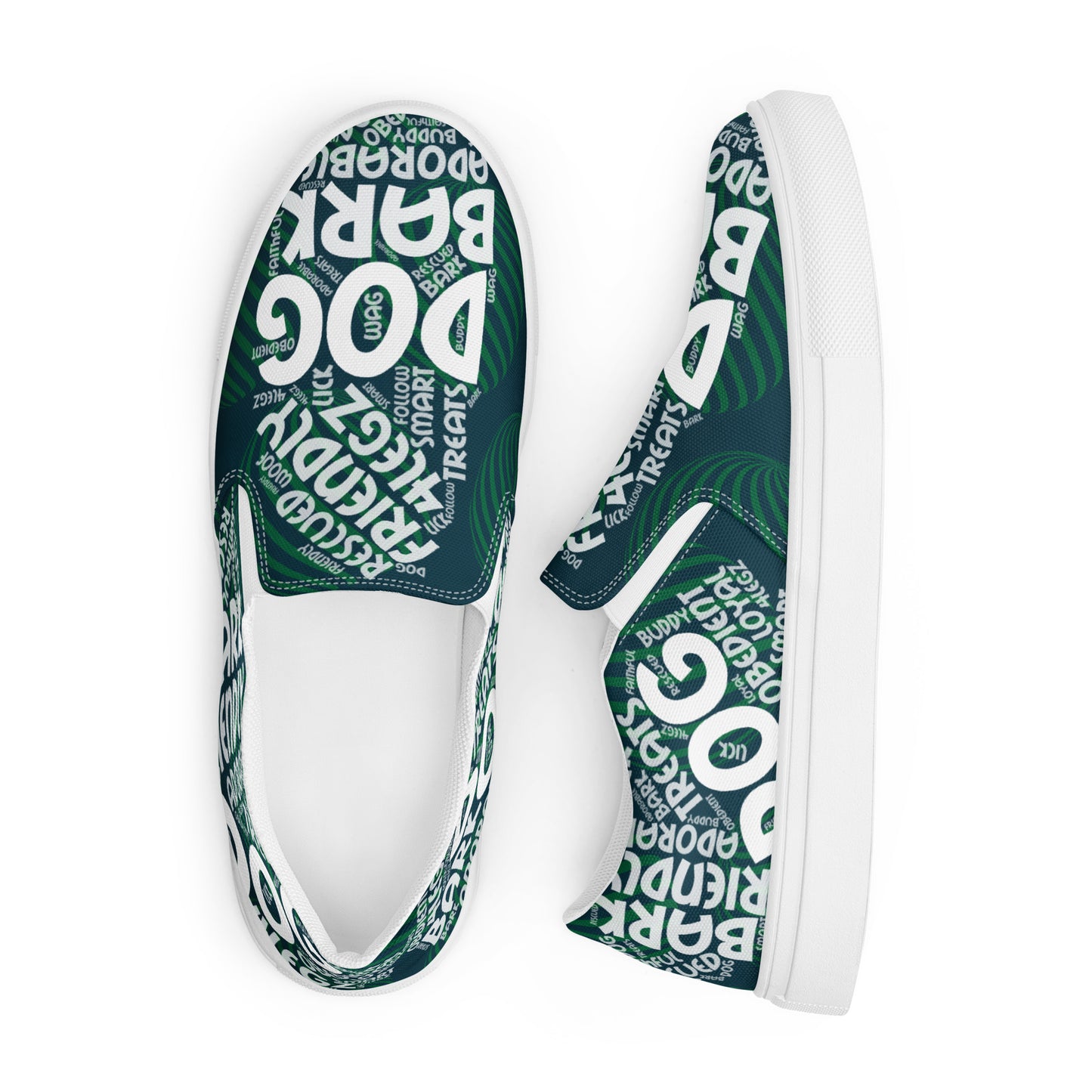 Dog Play on Words Blue and Green Women’s slip-on canvas shoes