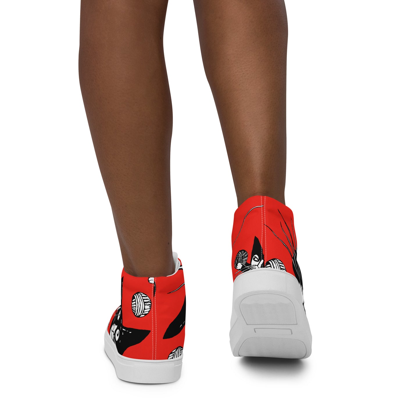 Black Cat and Red Women’s high top canvas shoes